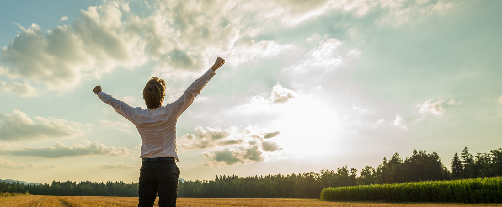 Businessman celebrating success in nature